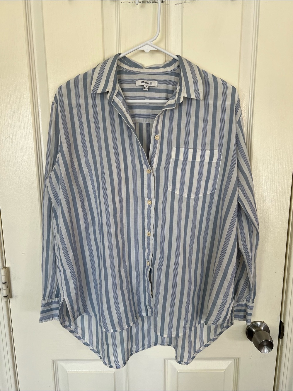 Madewell Blue and White Vertical Stripe Button-Down Shirt